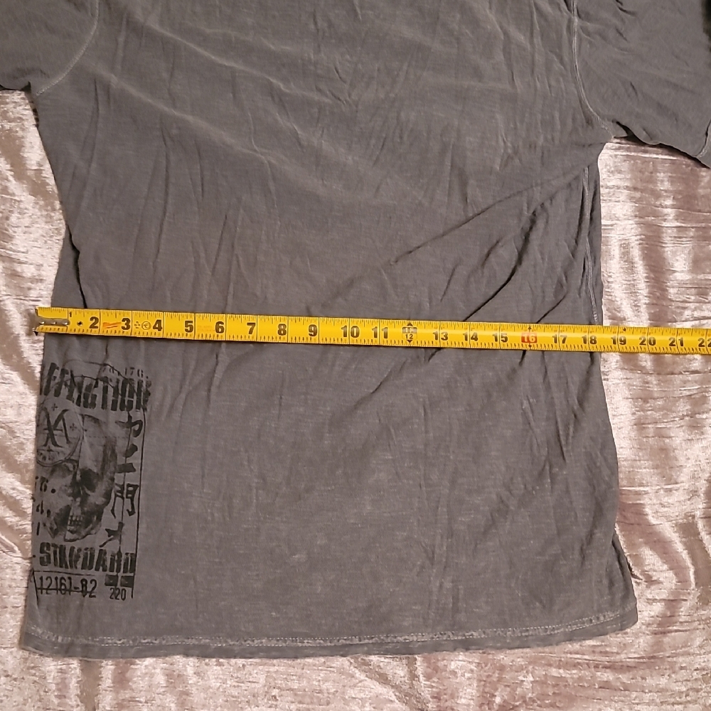 Men's Affliction Henley Large Gray And Black 3 Button Short Sleeve Shirt - Picture 8 of 9